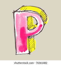 Childlike Gouache Alphabet, Hand Drawn Letter P