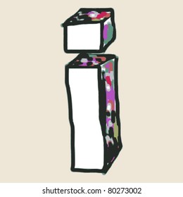 childlike hand drawn alphabet, painted letter I