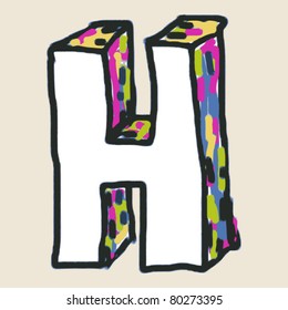 childlike hand drawn alphabet, painted letter H