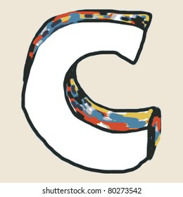 childlike hand drawn alphabet, painted letter C