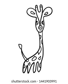 Childlike hand drawn giraffe. Vector illustration of an african animal, for kid's goods, doodle style.