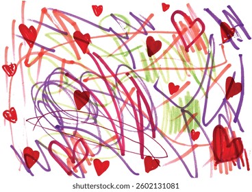 Childlike heart doodles with marker and pencil design