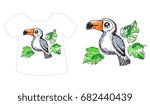 childlike illustration vector, Hand drawn toucan, design of fashion print on t-shirt.