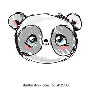 Childlike Illustration Vector. Hand Drawn Panda.