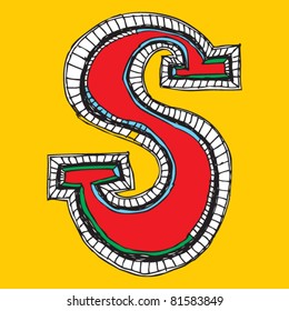 childlike naive alphabet, hand drawn letter S