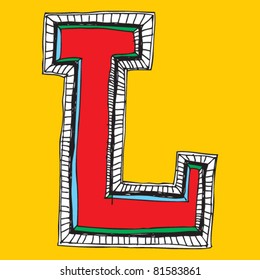 childlike naive alphabet, hand drawn letter L