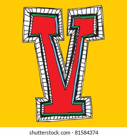 childlike naive alphabet, hand drawn letter V