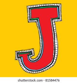 childlike naive alphabet, hand drawn letter J