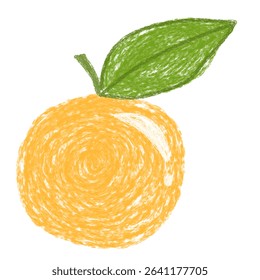 childlike orange drawing, hand-made crayon vector, simple and fun fruit clipart