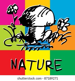 childlike pop-art design element, naive sketchy doodle mushroom