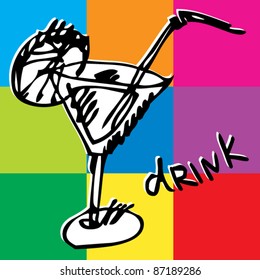 childlike pop-art design element, naive sketchy doodle martini