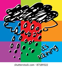 childlike pop-art design element, naive sketchy doodle rain