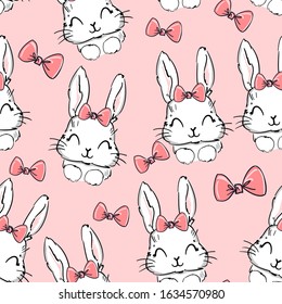Childlike rabbit with bow Vector illustration. Pattern seamless.