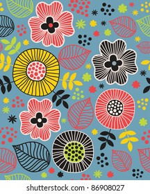 childlike seamless floral background. vector illustration