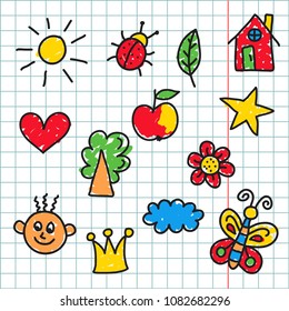 Childlike simplecolorful cute preschool drawings collection