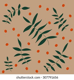 Childlike simplified set of rowan berries and branches. Postcard and printed production. Creative element. Textile production.