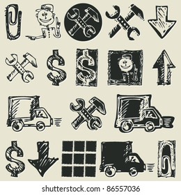 childlike sketchy icons, hand drawn design elements