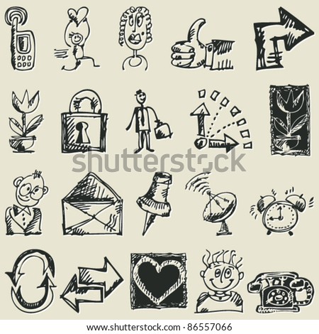 childlike sketchy icons, hand drawn design elements