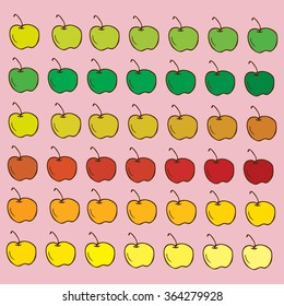 Childlike stylized background with apples arranged like palette. Can be used in children production, textile, places and stationery decoration.