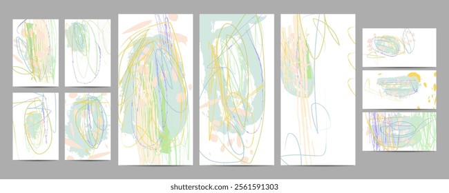 Childlike Textures Simple Abstract Art Painting paint Set brush Textured grains. Structured Scrapbook pastel muted pale calm tones cards templates set