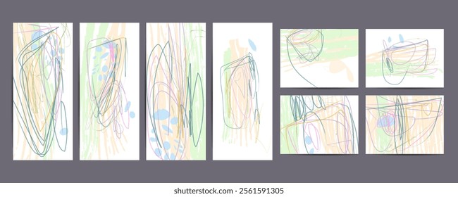 Childlike Textures Simple Abstract Art Painting paint Set brush Textured grains. Structured Scrapbook pastel muted pale calm tones cards templates set