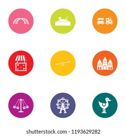 Childlike town icons set. Flat set of 9 childlike town vector icons for web isolated on white background