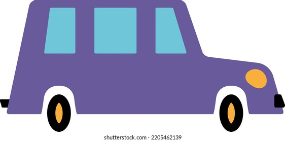 Childlike Toy Car Clipart. Cartoon Transport Icon In Childish Style. Purple Flat Picture For Kindergarten Decor. Cartoonish Vehicle For Boyish Print Design. Element Of City Landscape, Road, Travel.