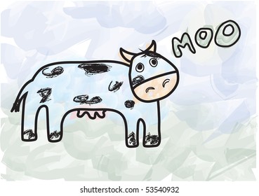 Childlike vector painting of a cow