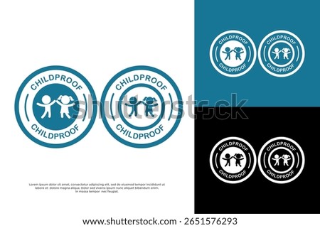 Childproof icons with stick figures, indicating product safety for children and infants.