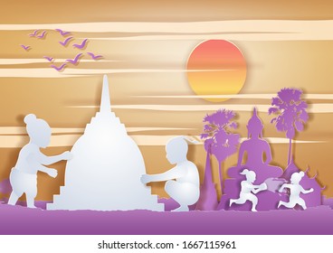 Childrean throw water each other in Song kran day famous festival of Thailand Loas Myanmar and Cambodia,new year,vector illustration