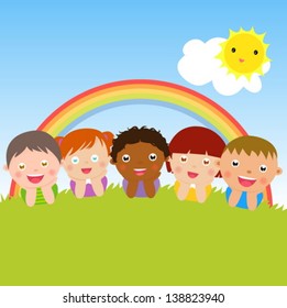 Happy Kids Playing Outside Stock Vector (Royalty Free) 486701107 ...