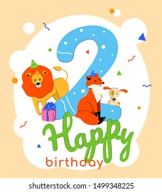 Children 2nd Birthday Greeting Card Vector Stock Vector (Royalty Free ...