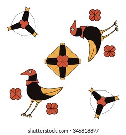 Children abstract ethnic pattern with bright  fairytale birds 