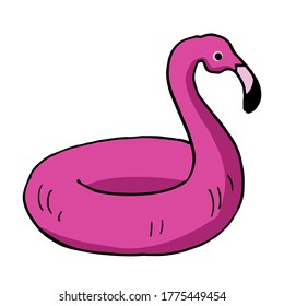 Children accessory for summer beach vacation. Inflatable swimming circle. Summer swimming pool float. Pink flamingo. Isolated object. Vector illustration.