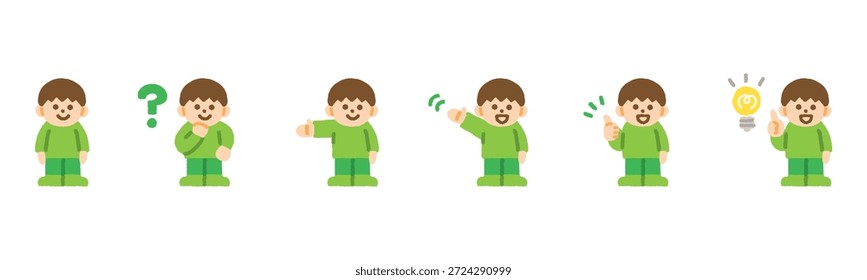 Conjunto de iconos de vista frontal de acción para niños – Ilustración en pastel dibujada a mano