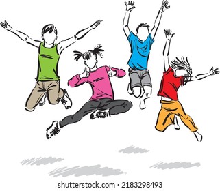children active kids jumping happy concept friends vector illustration