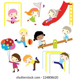 children actively playing in playground isolated