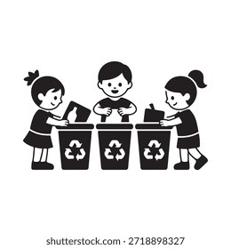 Los niños clasifican activamente los desechos en contenedores de reciclaje para promover la responsabilidad ambiental