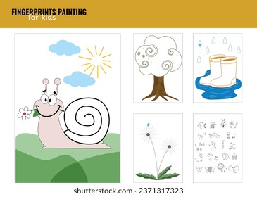 Children activities worksheet. Printable simple shape and color match logic task for preschool. Fingerprints painting for children