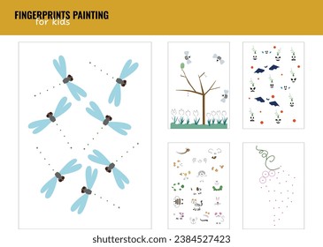 Children activities worksheet. Printable simple shape and color match logic task for preschool. Fingerprints painting for children