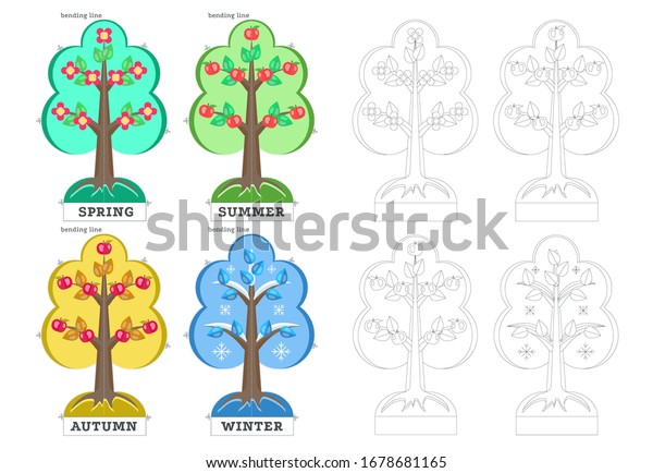 Children Activity Worksheet Template Season Tree Stock Vector (Royalty ...