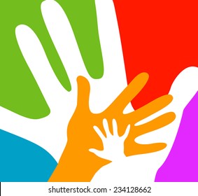 children and adults hands together