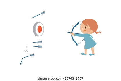 Children aiming at a target with a bow and arrow - image illustration