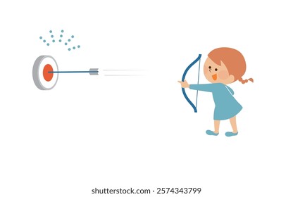 Children aiming at a target with a bow and arrow - image illustration