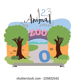 Children alphabet of animals and figures. Digit zero. Vector illustration. Part of a large set of vector numbers and animals