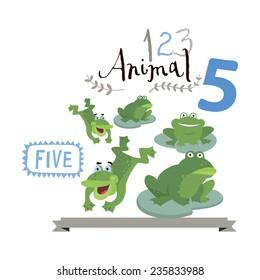 Children alphabet of animals and figures. Number five. Vector illustration. Part of a large set of vector numbers and animals