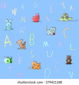 Children alphabet with animals. Pattern. 