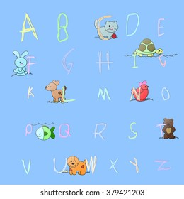 Children alphabet with animals. Pattern. 
