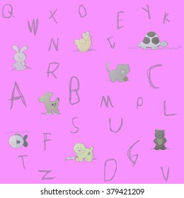 Children alphabet with animals. Pattern. 