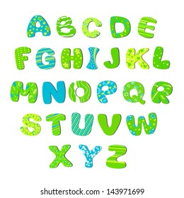 Children alphabet bright green blue